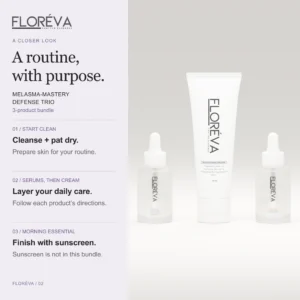 Melasma-Mastery Defense Trio: start clean, serums, then cream, morning essential.
