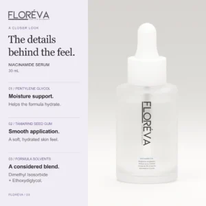 Niacinamide Serum: pentylene glycol, tamarind seed gum, formula solvents.