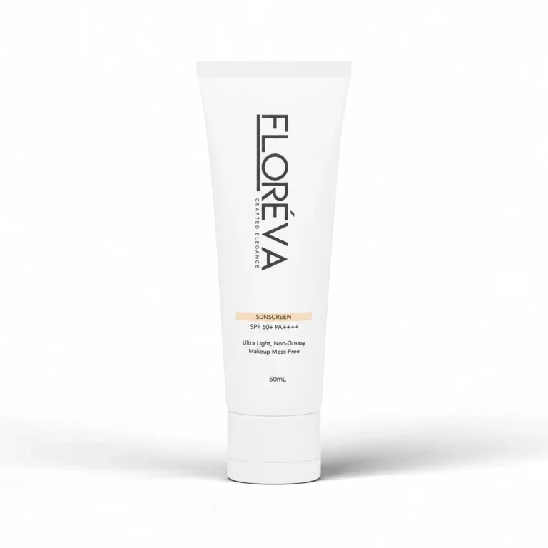 Floreva Sunscreen 50 mL, front view on white.