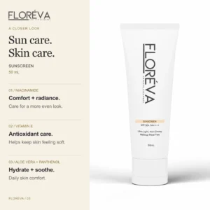 Sunscreen: niacinamide, vitamin e, aloe vera + panthenol.