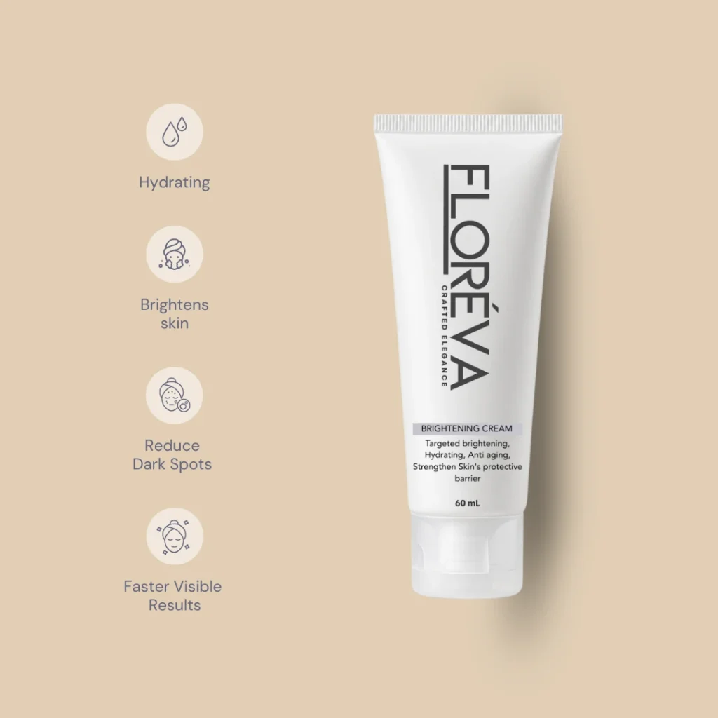Floreva Brightening Cream benefits: hydrating, brightens skin, reduces dark spots, faster visible results