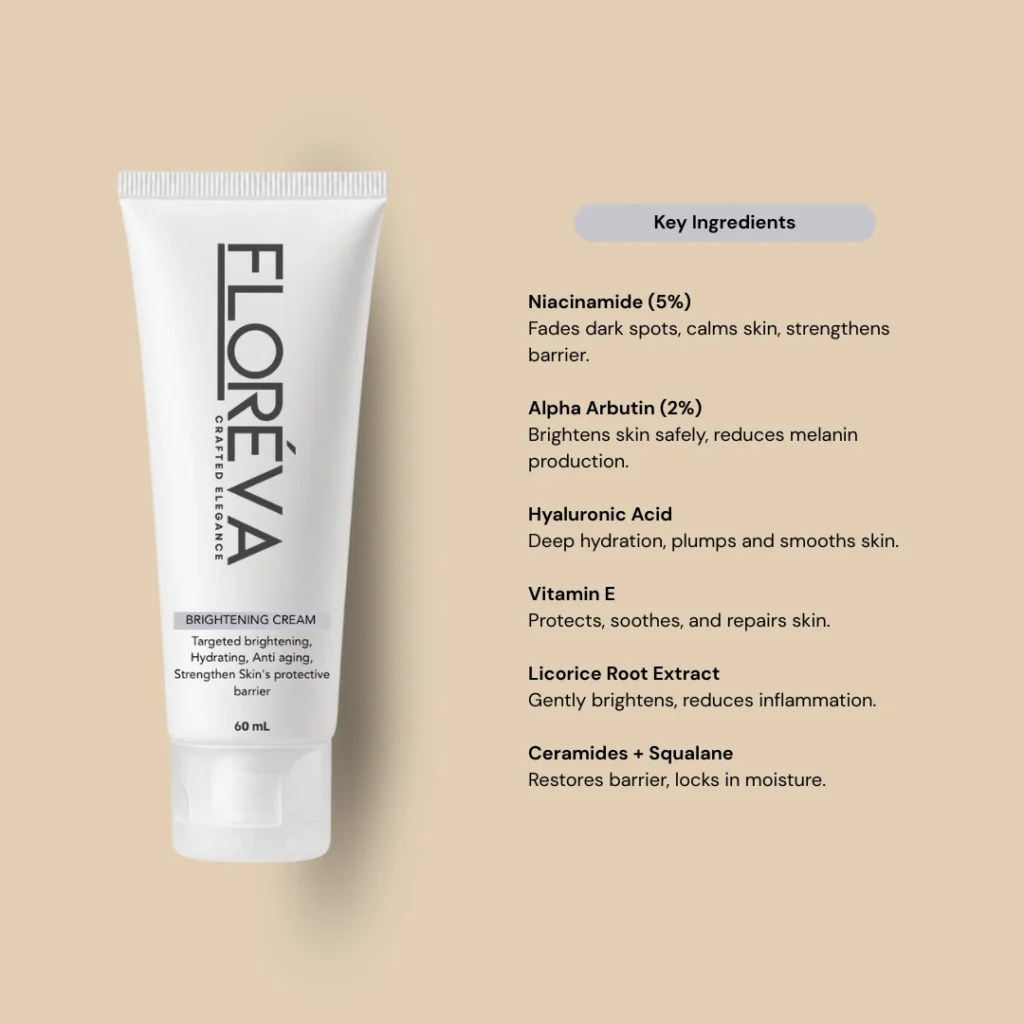 Key ingredients: Niacinamide 5%, Alpha Arbutin 2%, Hyaluronic Acid, Vitamin E, Licorice Root Extract, Ceramides and Squalane