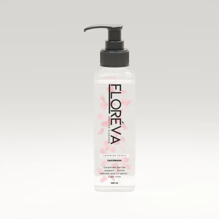 Floreva Ceramide Petals Facewash 100 mL, soft cream studio lighting.